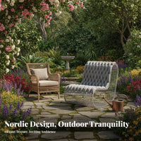 Nordic Design Wicker Lounge Chair Woven Frame Patio Seating Group Weather-Resistant Outdoor Furniture Modern design for Hotel Managers, residents, partners, Garden, Balcony, Courtyard, posterioryard