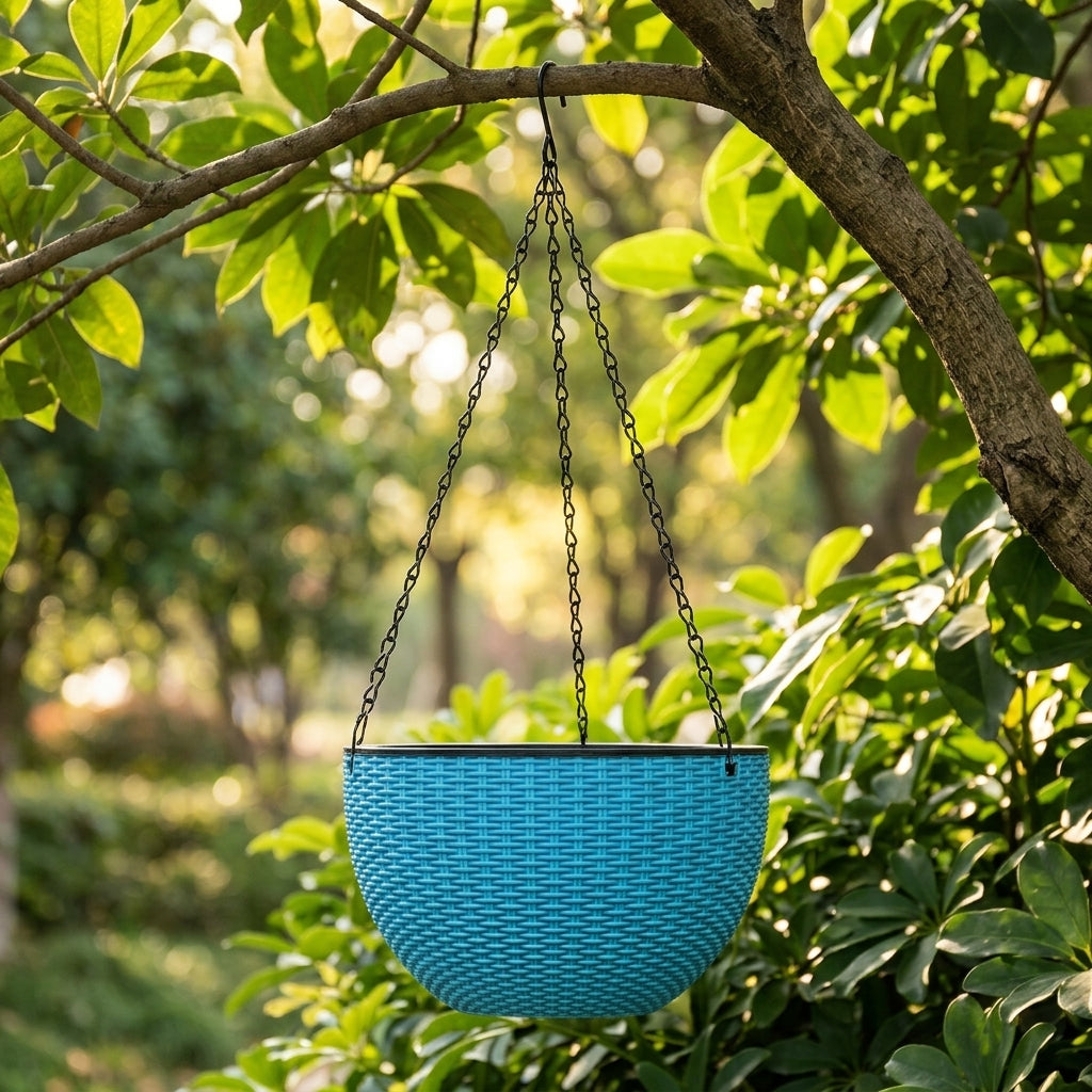 Plant Pots and Hanging Basket for Outdoor Plants, Self Watering Indoor Plant Pot with Chain, Rural Style Wicker Planter, Thickened Flower Pots
