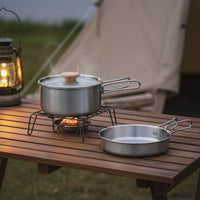 Folding Handle Stainless Steel Camping Cookware Set Lightweight Portable Backpacking Cook Set Compact Stainless Steel Mess Kit Easy to Clean for Campers, Hikers, Backpackers, Hiking, Picnic