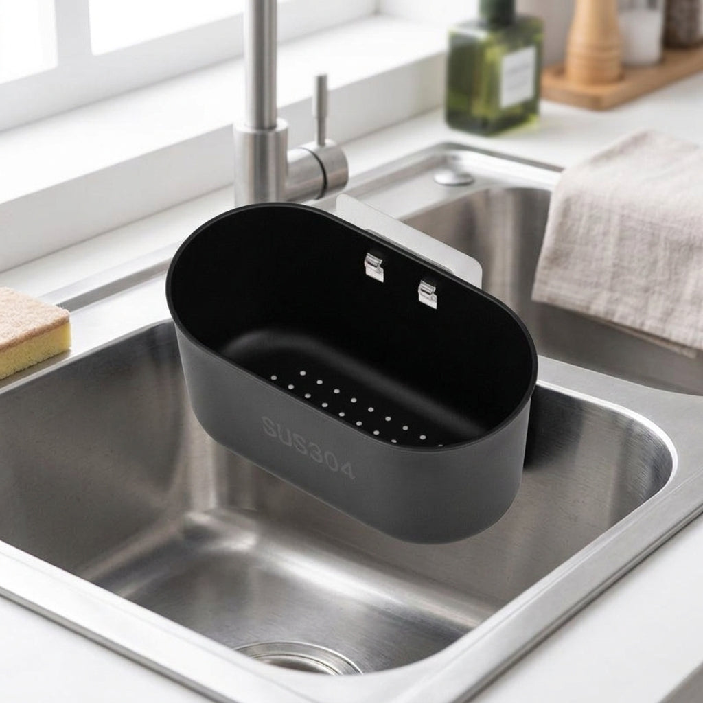 Kitchen Sink Drain Basket, 304 Stainless Steel Oval Food Waste Strainer with Attachment, Fruit Drainer and Kitchen Sink Organiser for Home
