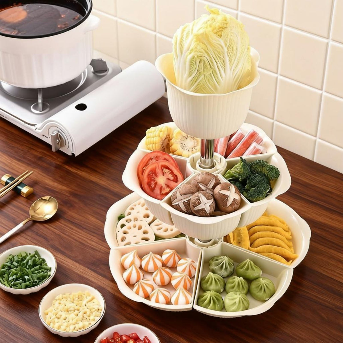 3-Tier Rotating Food carrier 360-Degree Rotation 3-Tier Platter Set for Families