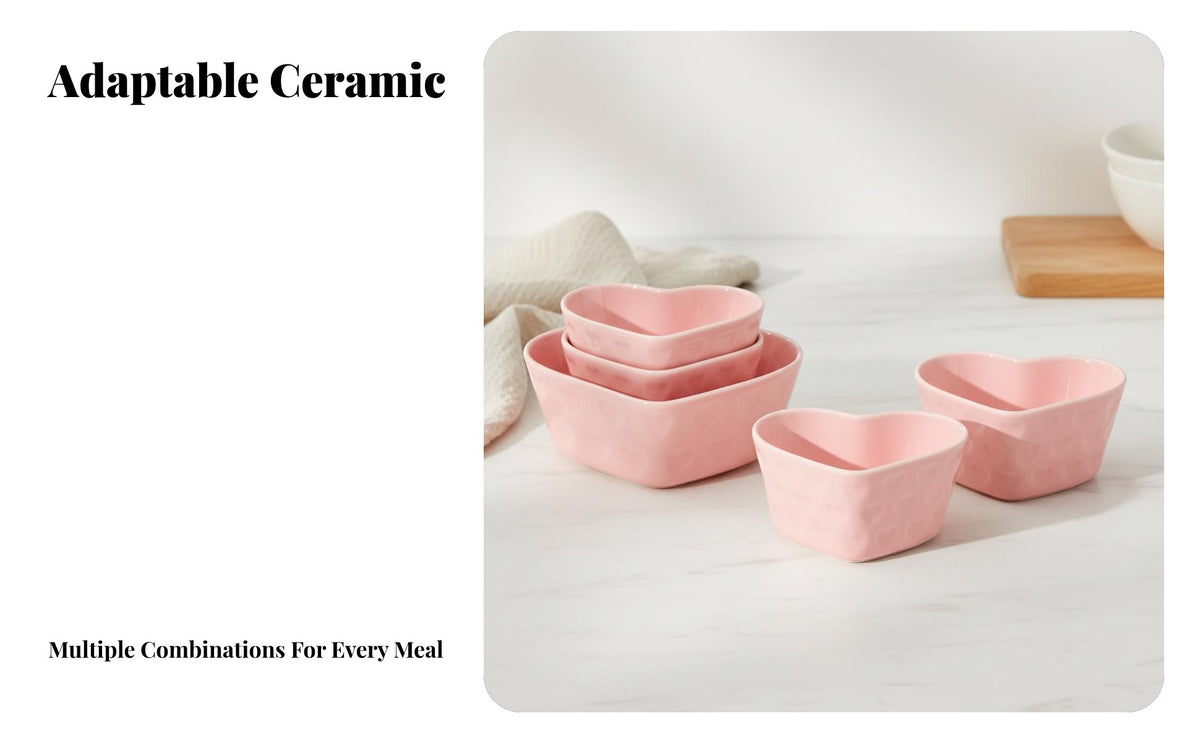 Nordic Ceramic Bowl and Plate Set, Heart-Shaped, Minimalist Tableware, Gift Box