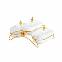 Elegant Design Snack Dish Set with Metal Stand Food-Grade Material Lidded Fruit and Nut Serving Platter Gold Accents Compartment Snack Platter Dustproof for Hotels, Parties, Holiday Gatherings, Living Room, Weddings