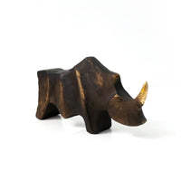 Rhinoceros Sculpture Geometric Rhino Statue Rustic Sculpture with Golden Horned for Bookshelf, Office, Living Room