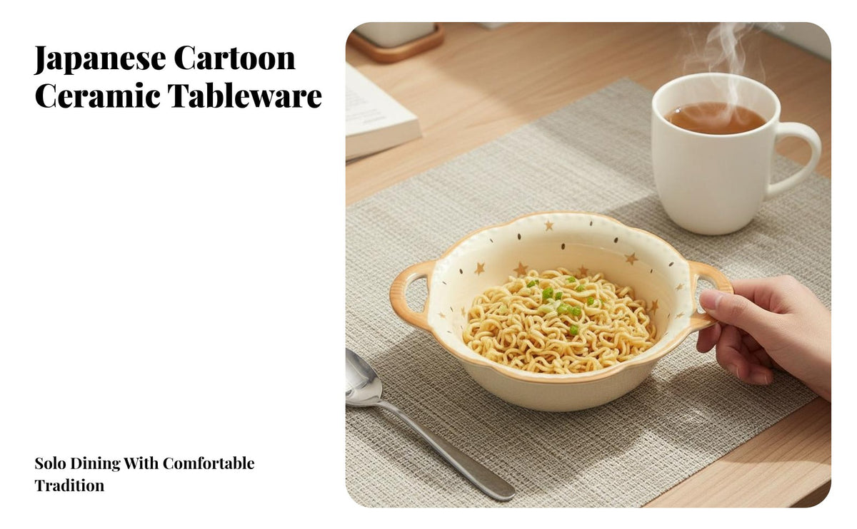 Ceramic Bowl and Plate Set, Cute Cartoon Bread Design, Tableware for One, Pasta Bowl