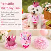 Dog Birthday Party Decorations Set, Cartoon Dog Bandana & Hat, Plain Weave Pet Accessories for Fun Photoshoot
