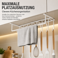 Kitchen Roll Holder for Kitchen, Modern Paper Roll Holder No Drilling, Hanging Kitchen Shelf for Pot Lids, Under-Cabinet Shelf