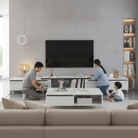 Marble-Texture Extendable TV Stand Modern TV Cabinet with Drawers Low-Height Media Console with Shelves Floor-Standing for Living Room, Small Apartments