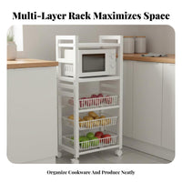 Kitchen Storage Cart with Wheels Space-Saving Design Rolling Kitchen Storage Rack Large Capacity Microwave Stand with Baskets for Balcony, Dining Room
