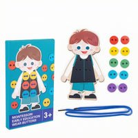 Punched Holes Wooden Threading Toy Hand-Eye Coordination Character-Shaped Lacing Board Finger Dexterity Lacing Toy Board Painted for Children, Early Learning