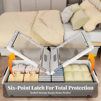 With casters Wheeled Underbed Container Low contour Design Wheeled Latching Container Transparent frame Organizer Box Large Capacity for Apartment Dwellers, Homeowners, Students, Under Bed, Bedroom, Dorm Room, Closet