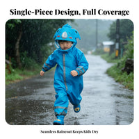 Lightweight Children's Hooded Rain Jumpsuit Easy to Clean Kids Single-Piece Rain Suit Transparent Hood Brim for Girls, Toddlers, Camping