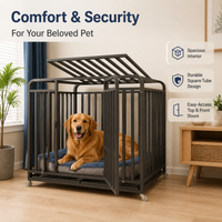 OVERSIZED-LARGE Black Square Tube Dog Crate, Heavy Duty Steel Dog Cage with Removable Tray, 125x95x110cm for Very Large Dogs