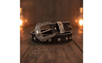 Ornate Belt with Star Eyelets Glittery Western Belt Punk Adjustable for Women, Jeans