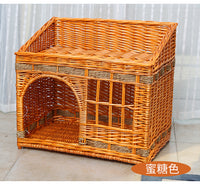 猫窝冬季保暖藤编猫窝四季通用封闭式猫窝别墅猫屋猫笼猫舍待产房 蜜色+2个凉席 四号【适合8斤宠物】