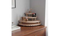 Corner Display Shelf Sturdy Construction 3-Tier Wooden Display Stand Large Capacity Fan-Shaped Organizer Rack for Vanity, Dresser