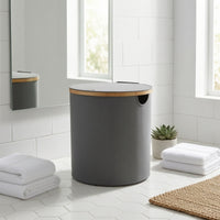 Natural Clothes Hamper with Bamboo Rim Sturdy Laundry Hamper with Lid Heavy-Duty Storage Bin with Lid Sturdy for Bedroom, Dorm Room