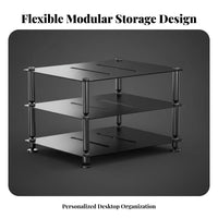 All-Metal Construction Modular Audio Rack Shock-Absorbing Feet Multi-Tier Amplifier Stand Powder Coated Finish Desktop Equipment Shelf Vented Shelves for Audiophiles, Home Studio