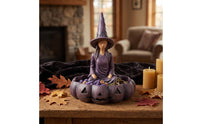 Spooky Pumpkin Bowl with Witch Decorative Witch Storage Container Cute Halloween Candy Dish Compact for Goth Decor Lovers, Witchcraft Fans, Entryway Table, Office Desk