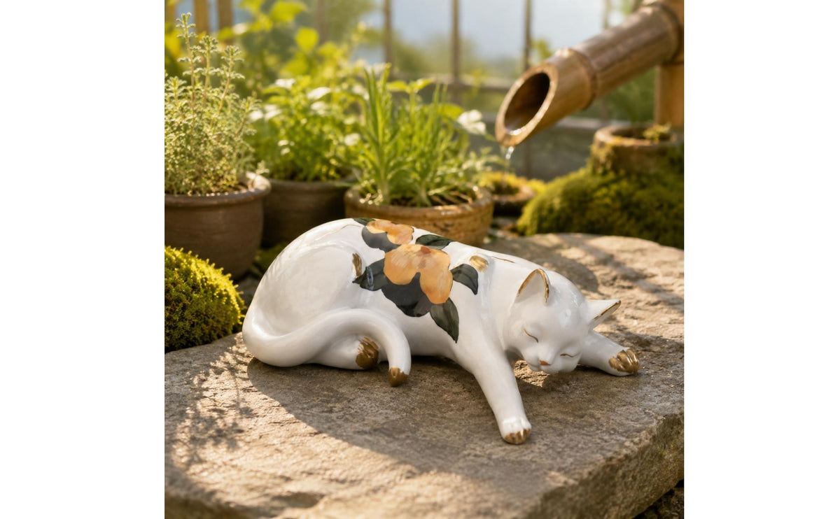 Garden Cat Decoration Cute Sleeping Cat Ornament Decorative Home Decor for Balcony, Terrace, Courtyard
