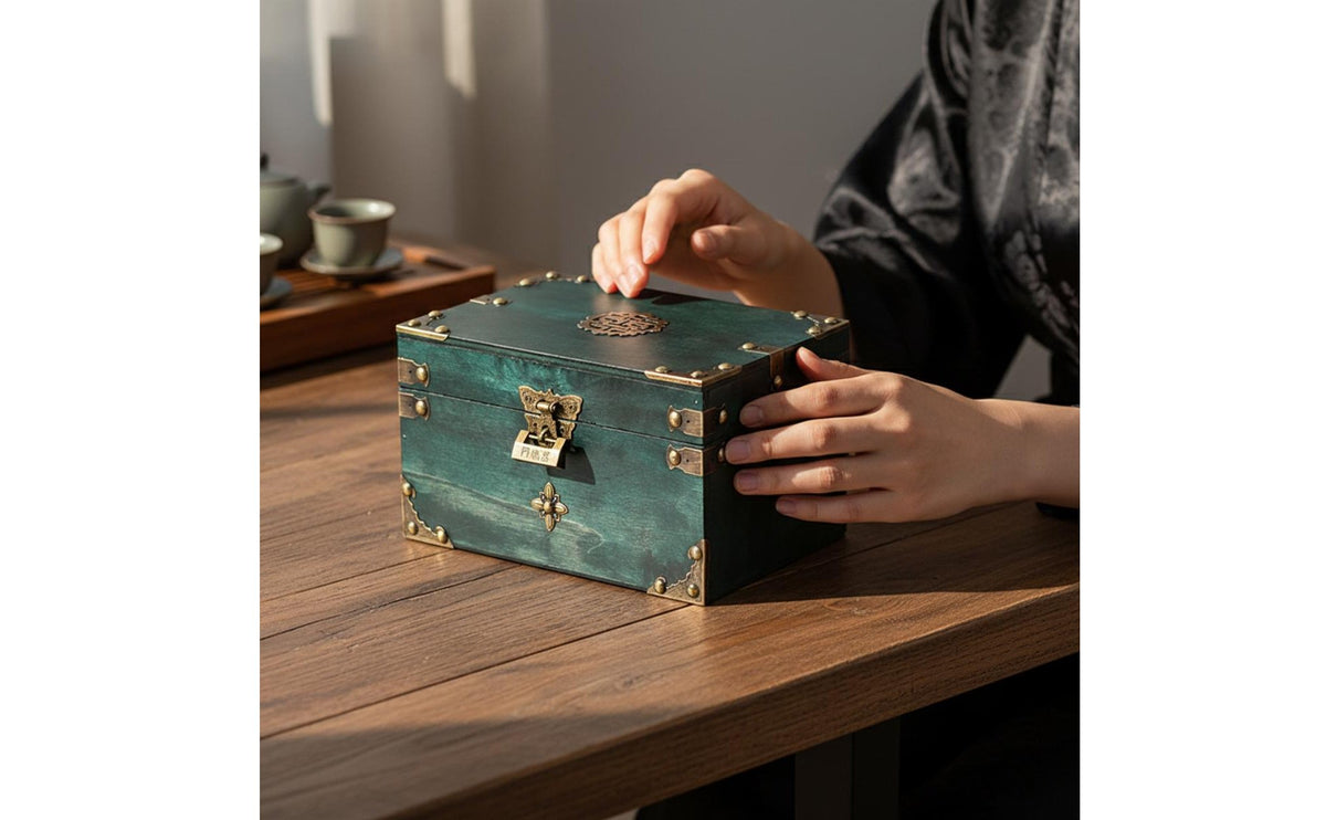 Wooden Jewelry Box Lockable Design Chinese Design Keepsake Box Antique Design Treasure Chest Multifunctional for Home Decor