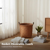 Imitation Rattan Laundry Basket Portable Clothes Hamper with Handles Faux Rattan Storage Container Rustic Design for Living Room