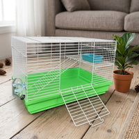 Multi-Level Hamster Cage with External Tunnels, 2 Tier Metal Wire Habitat, Dwarf Hamster Cage with Running Exercise Wheel, Starter Animal Enclosure