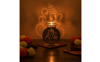 Candle Holder with Openwork Body Gold-Colored Metal Tea Light Candle Holder Decor Laser-Cut Elegant for Tables, Shelves