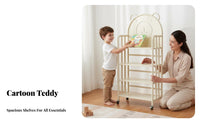 Child-Safe Design Multi-Tier Mobile Shelf Space-Saving Bear-Themed Rolling Mobile Unit Stable Frame children's Furniture Large Capacity for Toddlers, Fromice Workers, Playroom, Kindergarten, Study Room, Classroom
