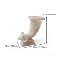 Vase with Ram Head Faux-Jade Horn Vase Vessel Sculptural Embossed for Mantel, Console Table