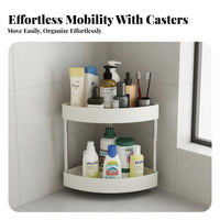 Multi-Tier Tiered Corner Trolley Space-Saving Utility Trolley 360° Rotating Wheels Household Storage Easy to Assemble for Apartment Dwellers, Homeowners, Students, Bathroom, Narrow Areas, Laundry Room, Kitchen