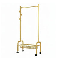 Nordic design Mobile Clothes Rack with Storage Baskets Portable on casters Wheeled Clothes Valet with Basket Space-Saving Garment Stand Multifunctional for Apartment Dwellers, Students, Homeowners, Bedroom, Entryway, Small Apartments, Laundry Room