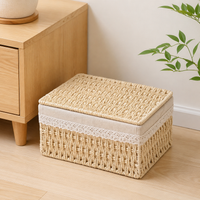 Stylish Laundry Basket, Lidded Laundry Basket, Plant Fiber-Made Stackable Storage Basket, For Dressing Rooms