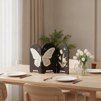 Freestanding Tabletop Screen with Arched Tops Textured Decorative Screen with Floral Relief for Console Table