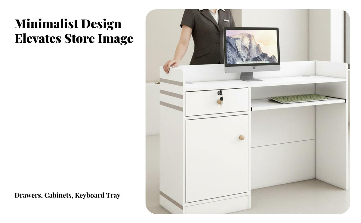 Small Checkout Counter Sturdy Construction Salon Reception Desk Spacious Workspace Front Desk with Storage for Receptionists, Boutique, Lobby