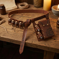 Alchemy Graphics Medieval Fantasy Waist Bag Faux Leather Wizard Waist Bag Flap Closure Wizard Potion Belt Adjustable Strap for Cosplay