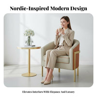 Nordic Design Upholstered Armchair with Metal Legs Light Luxury design Upholstered study Chair Commercial Grade Lounge Seating Modern Aesthetic for Business Owners, Interior Designers, Hotel Lobby, Reception Area, Living Room, Bedroom