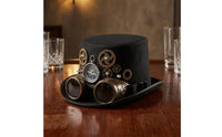 Compass Ornament Top Hat with Goggles Smooth Dark Finish Steampunk Top Hat