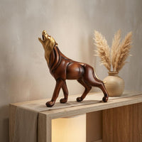 Electroplated Metal Accents Wood Big Feline Statue Detailed Contours Wood Feline Figurine Standing Pose Desktop Ornament