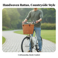 Waterproof Imitation Rattan Front Basket Easy to Clean Front Handlebar Basket Long-Lasting for Parents, Commuting