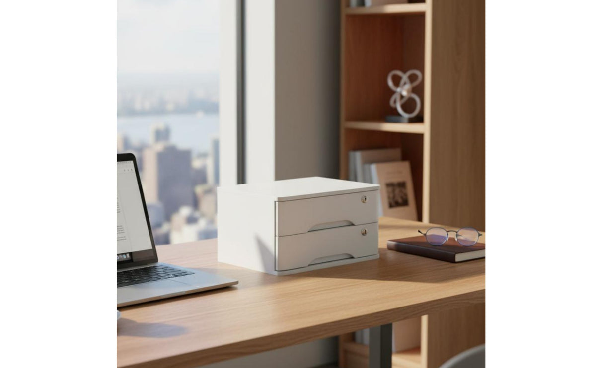 Multilayer Lockable Wooden Desk Organizer with Drawers