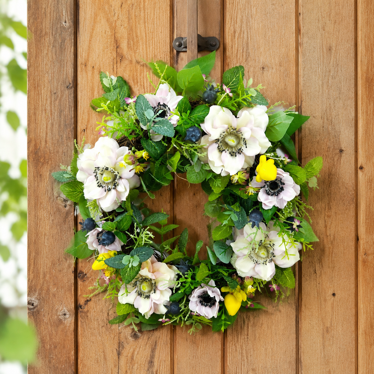 Seasonal Door Wreath for Front Door, Faux Silk Multicolored Floral Wreath for Home Decor, Molded Fabric & Wood