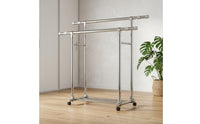 Clothes Rack with Shoe Shelf Extendable Double Rail Clothes Rack Heavy Duty for Bedroom, Laundry Room, Balcony