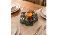 Tabletop Eucalyptus Wreath Circular Arrangement Violet Blossoms Artificial Eucalyptus Wreath Realistic Look Circular Garland Lightweight for Table Display