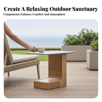 sturdy Wood Frame paddinged Woven Armchair Weather-Resistant Woven Panel Club Chair Comfortable paddings Patio Seating Modern Design for Hotel Owners, homeowners, Families, Balcony, Terrace, Garden, rearyard