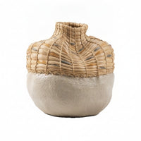 Ceramic Vase with Woven Neck Hand-Crafted Rustic Flower Vase Matte for Tabletop