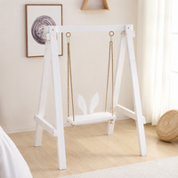 Small Wooden A-Frame Garden Swing for Children, White Wood Hanging Chair with Basket Seat, Modern Design for Patio