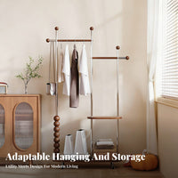 Rolling Clothes Rack Movable with Wheels Wheeled Multi-Level Hanging Rail Portable Garment Stand for Renters, Students, Laundry Room, Entryway, Studio