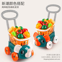 Kids Shopping Cart Toy with Fruit Cutting Play Set