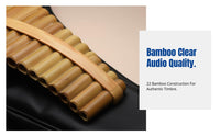 Bamboo Pan Flute, 22 Tubes, G/F/C Key, Upright Blow, Professional Ethnic Instrument for Adults and Students